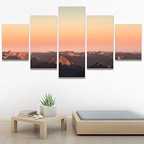 SIGNWIN 5 Panel Canvas Wall Art Mountain Skyline...