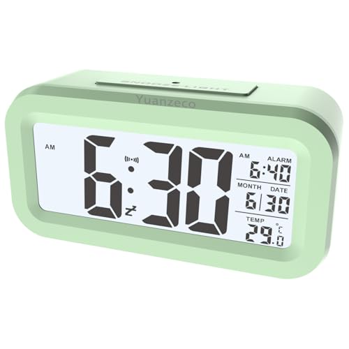 Yuanzeco Night Light 4.5 Display-Digital Clock with Large Screen with Temperature Display,Elder Snooze Alarm Clock with Battery Powered,Office,Kids,(green)