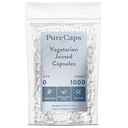 Purecaps Usa - Size 0 Empty Clear Vegetarian And Vegan Pill Capsules - Fast Dissolving And Easily Digestible - Preservative Free With Natural Ingredients - (1,000 Joined Capsules) #TOP1