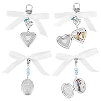 UNICRAFTALE 4 Set 2 Stile Hochzeitsstrauß Foto Anhänger Blumenstrauß Gedenk Anhänger Braut Blau Gedenk Hochzeitsgeschenk Foto Andenken Herz Medaillon Anhänger Dekoration Hängendes Ornament
