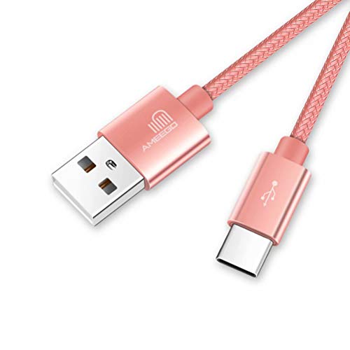 ameego 3.3ft Nylon Braided USB C 3.1 Sync & Fast Charging Cable for Samsung, HTC, Nokia, Sony, Nintendo Switch, and More Device with Type C Reversible Connection   Rose Gold