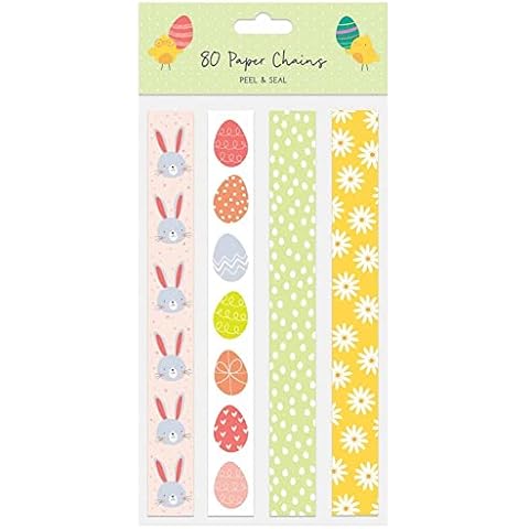 QDS 80 Easter Paper Chains Cute Bunny & Eggs Designs Hanging Decoration Garland Self Adhesive Cover