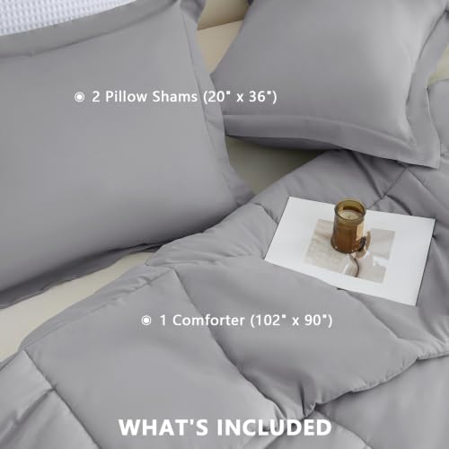 CozyLux King Size Comforter Set, 3-Piece Box-Stitched, Grey by CozyLux - Used condition - Image 6