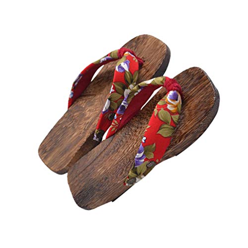 HEALLILY Japanese Wooden Geta Sandals Confortable for Girls Students Cosplay Photography Supplies (Red) - 20-30