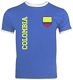 Kolumbien Fußball WM Fanshirt Gruppen Herren Männer Ringer Trikot T-Shirt Fan Trikot Colombia, Größe: M,Royal Blue/White