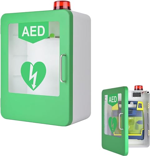 AED Defibrillator Aufbewahrungsschrank mit Alarm - Wandmontierter Erste-Hilfe-Schrank aus Kunststoff, verstellbare Trennwand, Doppelschaltersteuerung für die meisten AED-Modelle