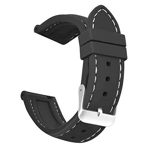 Preisvergleich Produktbild OLLREAR Unisex Silikon Uhrenarmbänder Gebürstete Edelstahl Silber Schnalle 22mm Schwarz Weiß
