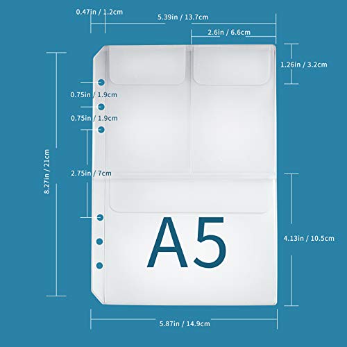 Ancicraft A5 Dividers Index Classified Labels 5 Color Accessories for 6 Hole Binder Include 1 Index Table + 1 Zipper Pouch + 1 Card Pouch