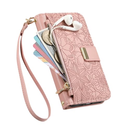 Cover per Google Pixel 9 Pro XL Fiori Custodia a Libro Portafoglio Antiurto pelle PU Flip Case Interna Silicone con Porta Carte Supporto Chiusura Magnetica e Cinturino Rosa