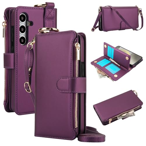 Coque Samsung S24 Ultra portefeuille zippé et cordon amovible violet