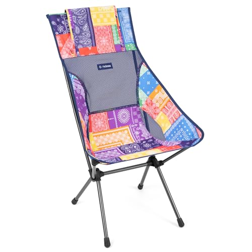 Helinox Sunset Campingstuhl Leicht, hohe Rückenlehne, kompakt, zusammenklappbar, mit Taschen, Regenbogen Bandana