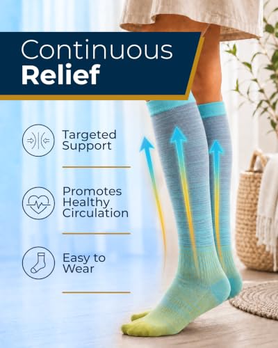 Image of Pembrook Bamboo Viscose Light Compression Socks - 3 Pairs | 8-15 mmhg Compression Socks | Knee High Comfort Support Socks