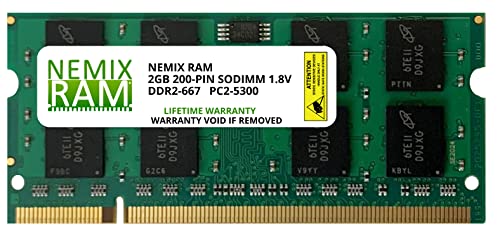 NEMIX RAM 2GB (1X2GB) DDR2 667MHz PC2-5300 2Rx8 1.8V 200-PIN Non-ECC SODIMM Laptop PC Memory