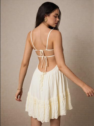 Image of ForeMode Summer Deep V Neck Bohemian Women Mini Short Dress Backless Beach Boho Dress