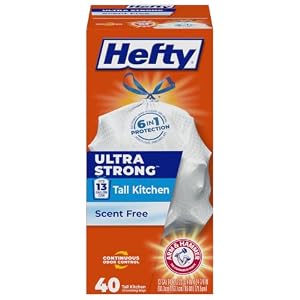 Hefty Ultra Strong 13 Gal Kitchen Trash Bags, White, Unscented, 40ct