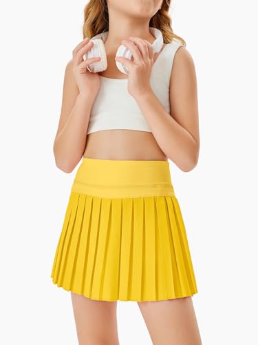 Image of Haloumoning Girls Pleated Skirts with Shorts Athletic Tennis Skorts Sport Performance Skirt with Pockets 4-14 Years