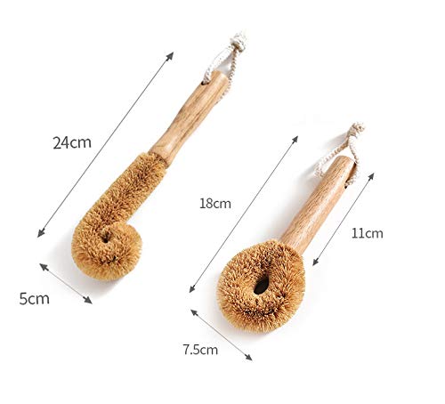 Wodden Cleaning Brush, Bottle Washing Brush, Pan Scrub Brush, Natural Coconut Fiber Brush Head , Sturdy, Deep Cleaning, Eco-Friendly #TOP1