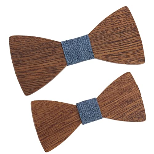 Noeud papillon en bois duo père et fils bleu jeans réglable sans couture