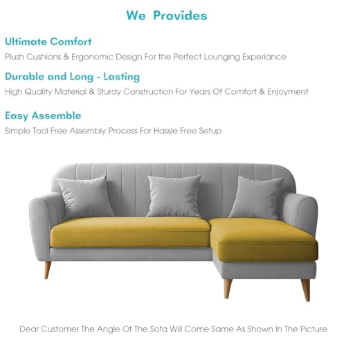 Image of Atticus RHS 4 Seater L Shape Sofa Set with Ottoman for Living Room (Yellow Grey Fabric) Premium Fabric Sofa Set