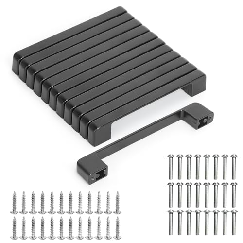GOTRUST 12pcs Poignee de Meuble Cuisine Noir Mat, Poignée Meubles Entraxe 128mm, Poignet Carrée de Porte d'Armoire Moderne avec Vis pour Tiroirs, Armoires,...
