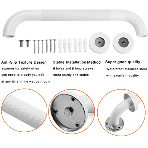 image for Rackickyer Shower Grab Bar, 2 Pack 12 Inch White Bathroom Grab Bar, 1.
