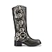 DREAM PAIRS Women's Knee High Riding Boots Side Zipper Motorcycle Boots Square Toe Chunky Heel Fashion Buckles Biker Boots,Size 8,Silver,SDKB2416W