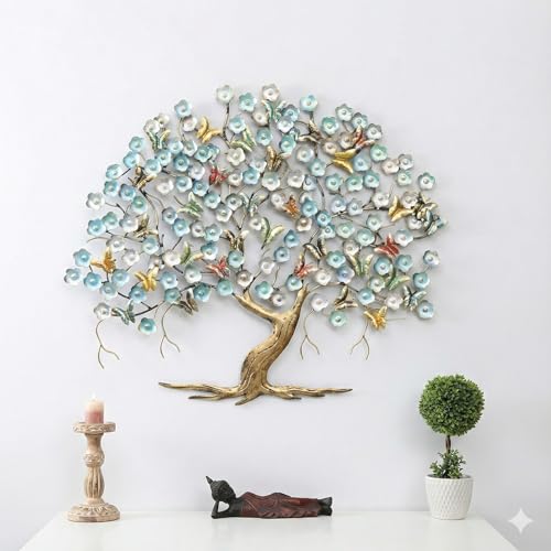 Image of Bharat Art Metal Iron Breeze Butterfly Tree Multicolor Wall Art | Decorative Metal Wall Sculpture for Home Living Room Bedroom Office Hotels Cafe | (44 x 2 x 37 Inch) WD027 (B)