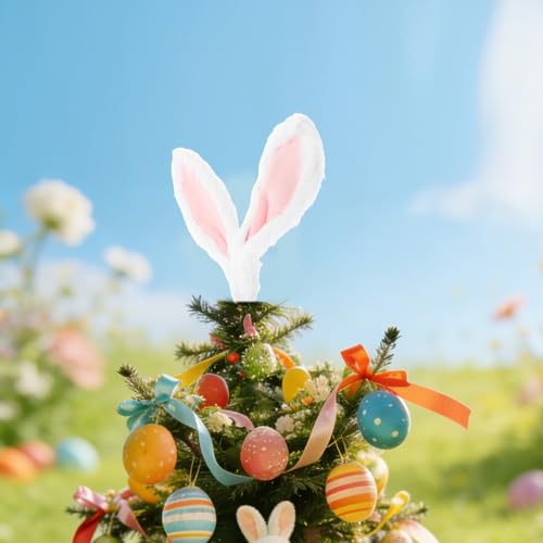 Adorno para árbol de Navidad con orejas de conejo de peluche y espiral metálica flexible 7