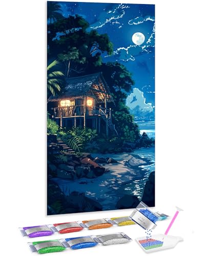 Punto de Cruz Diamante Jumpdot 5D, diseño de noche junto al mar para el hogar, 70x40 cm