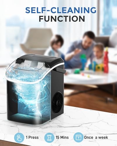Nugget Ice Maker Countertop, 33LBS/24H, Self-Cleaning Portable Pebble Ice Machine with Soft Chewable Pellets Sonic Ice, Buscket and Scoop, for Home/Kitchen/RV/Party/Camping/Office, Black