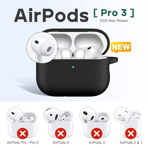 Image of R-fun for AirPods Pro 3rd Generation Case with Cleaner Kit, Soft Silicone Protective Case Cover for Apple AirPod Pro 3 for Women Men, AirPods Pro Case Accessories with Keychain, Black