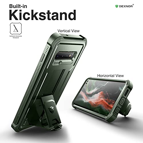 Image of Dexnor for Samsung Galaxy S10+ Plus Case, [Built in Screen Protector and Kickstand] Heavy Duty Military Grade Protection Shockproof Protective Cover for Samsung Galaxy S10 Plus Green