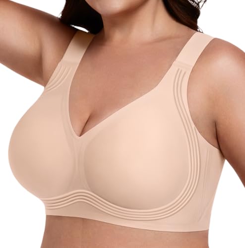 Image of HBselect Jelly Bras for Women No Underwire Plus Size Wireless Seamless Bras | push up,full coverage,for large breast,minimizer bra,separation & support,tshirt bras,soft comfy seamless wireless bralette