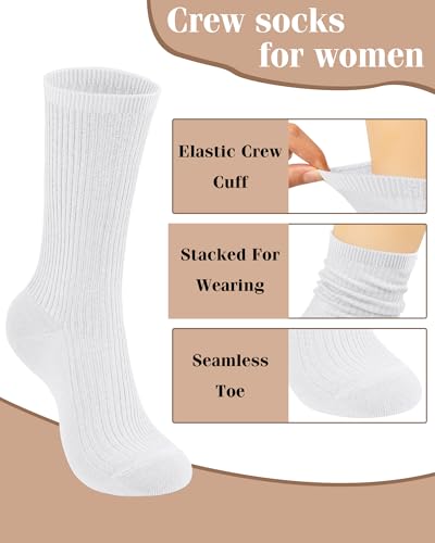Image of YSense Women's Cotton Crew Socks 6 Pairs, Long Cute Aesthetic Neutral Athletic Boot Socks for Women Stocking Stuffers Gifts