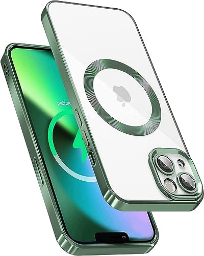 Image of DIZORO Clear Logo Electroplating Transparent Case for iPhone 14 Plus Case 6.7 inch 2022, Luxury Electroplated TPU Cover, Individual Camera Protection for Each Lens Bumper Case (Green)