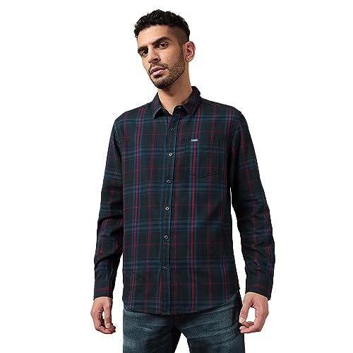 Image of Wrangler Men's Checked Blue Shirt (Regular)