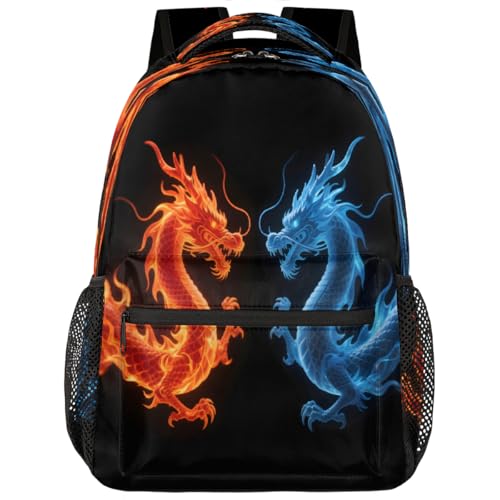 Red Blue Fire Dragon Kids Backpack, Lightweight School Bookbag Large Capacity Laptop Backpack Water Resistant Daypack Shoulder Bag for Teenager Boys Girls