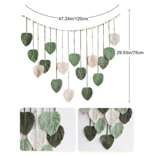 Tapiz de macramé con diseño de hojas tejidas para una decoración boho en el hogar 5