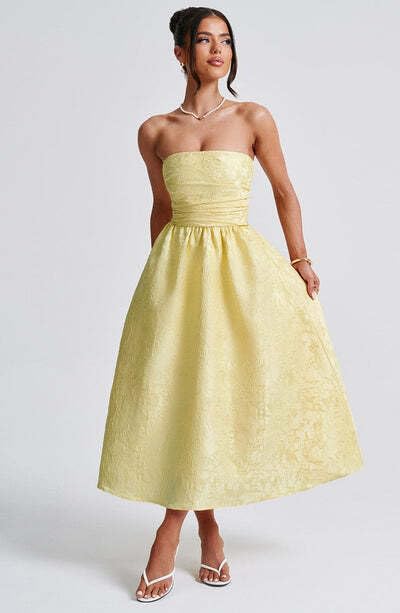 Strapless Tea Length Prom Dresses for Women 2025 Jacquard Satin Evening Party Gown A Line Corset Formal Dress4