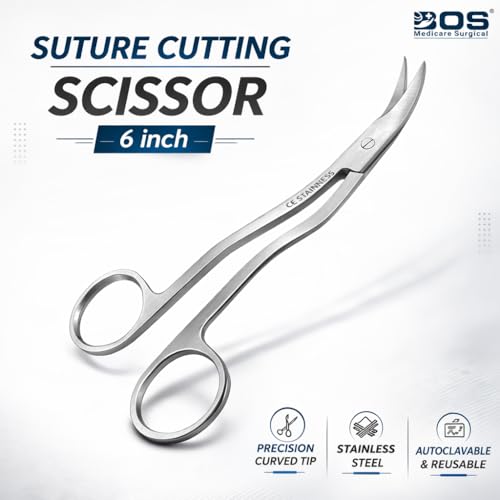 Image of Suture Cutting Scissor 6 Inch Stainless Steel Surgical Instrument | Precision Blades for Medical, Dental & Clinical Use, Durable & Sterilizable