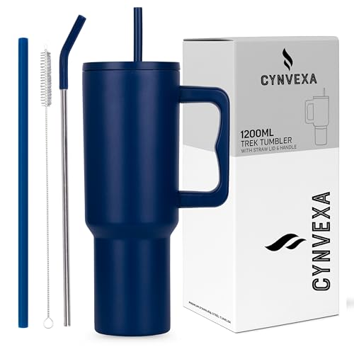 Image of Tumbler with lid and Straw 1200ML Cup Stainless Steel Vacuum Insulated Tumbler for Water, Iced Tea or Coffee 1.2L Office Gym Travelling (Navy Blue)