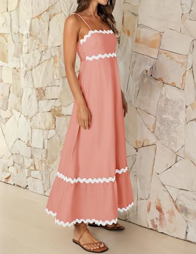 Image of ZESICA Women's 2026 Summer Spaghetti Straps Sleeveless Backless Sundress Flowy Smocked Lace Swing A Line Midi Dress