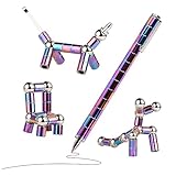 Magnetic Fidget Pen, Transformable Magnet Building Pen with Rings & Steel Balls, Writing + Stylus Tips, Desk Fidget Toy & Stress Relief Gadget for Teens/Adults (14+), Creative Office Gift with Refills