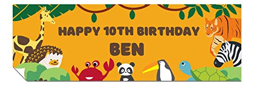 Personalised Birthday Banners for Girls & Boys - Happy Birthday Decorations for Kids’ Party - Birthday Girl Boy Banner - Happy Birthday Banner Zoo Animals 1 x 6ft Large Banner