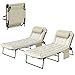 Outsunny Lot de 2 transats Bains de Soleil Pliable avec Dossier inclinable 4 Positions - Appui-tête et Matelas épais Ultra Confortable - Tissu textilène et Acier, Beige