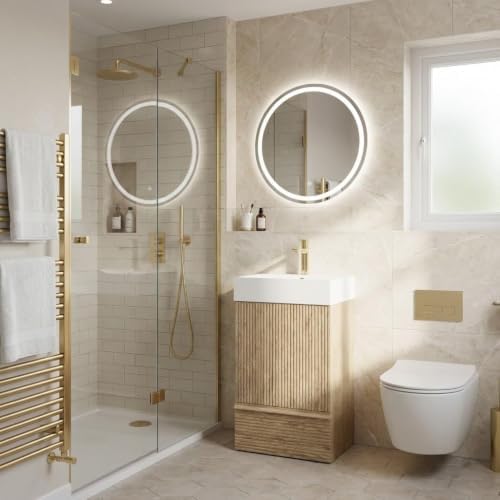 BLUHOUZZ 20" Bathroom Vanity with White Ceramic Sink, Oak Fluted — view 8