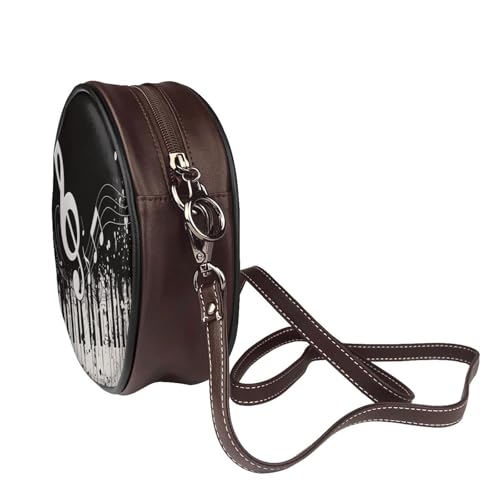 Women Music Notes Printed Cute Round Leather Shoulder Bag with Adjustable Strap Black White Coffee One Size3