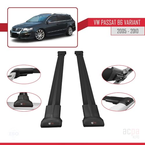 Barras transversales de aluminio negro aerodinámicas compatibles con Passat B6 Variant 3
