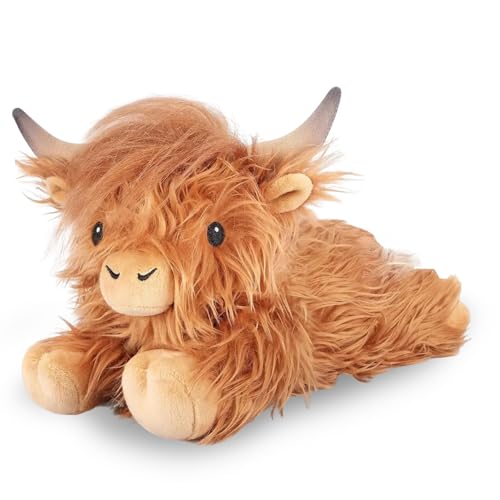 Qubitly Lying Highland Cow Plush PP Cotton Material Highland Cow Plushie for Playing and Decoration High Land Cow Cuddly Toy for Child Brother Sister Girlfriend High Land Cattle Lovers