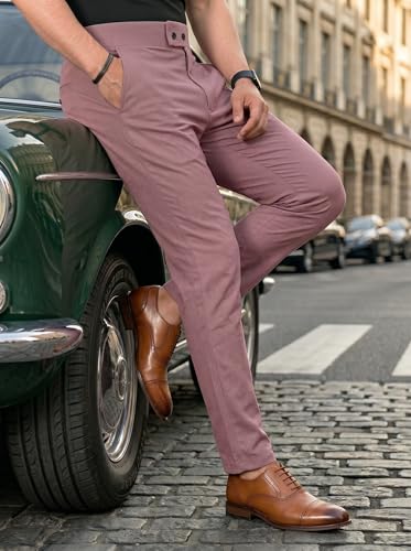Image of erke Men's Slim Fit Formal Trouser with 4-Way Stretch | Lycra Blend Wrinkle Resistant Office Chinos for Men | Mid Rise Tapered Trousers for Men